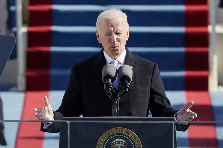 WASHINGTON, DC - JANUARY 20: President Joe Biden speaks during the the 59th inaugural ceremony on the West Front of the U.S. Capitol on January 20, 2021 in Washington, DC. During today's inauguration ceremony Joe Biden becomes the 46th president of the United States. Patrick Semansky-Pool/Getty Images/AFP == FOR NEWSPAPERS, INTERNET, TELCOS &amp; TELEVISION USE ONLY == Foto: Pool/Ritzau Scanpix