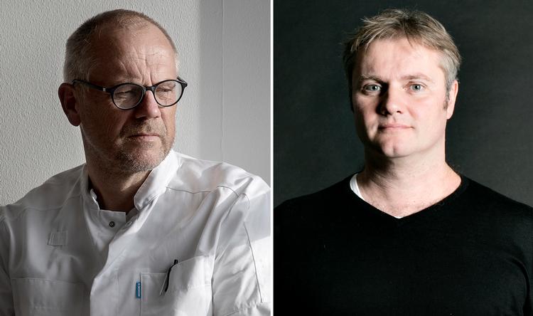 Professor i infektionssygdomme Jens Lundgren (tv) og professor i økonomi Christian Bjørnskov er ikke enige om hvor stor en del af befolkningen, coronavirus er farlig for.  Arkivfoto Peter Hove Olesen og Gregers Tycho