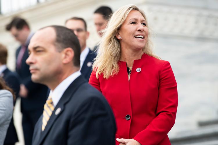 Det nyvalgte medlem af Repræsentanternes Hus Marjorie Taylor Greene i Kongressen 4. januar 2021.  Foto: Tom Williams/Ritzau Scanpix
