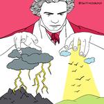 Podcasten Switched on Pop fortæller om normbryderen Beethoven, der lavede et klassisk hit og blev til en gud for en elitær klub for hvide mænd. Illustration: Iris Gottlieb Illustration  Iris Gottlieb