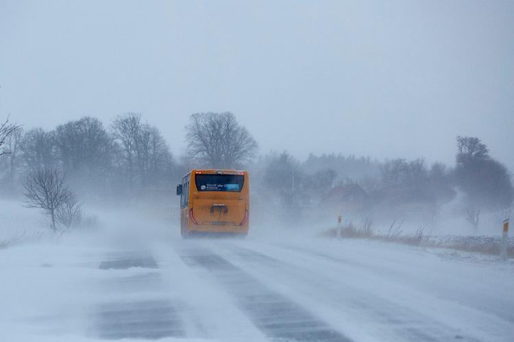 Sneen skaber store udfordringer på Bornholm. Lokale opfordres til at blive inden døre. Foto: Pelle Rink/Ritzau Scanpix