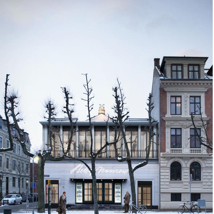 I 2022 kommer Betty Nansen Teatrets facade til at se sådan her ud. Visualisering Praksis Arkitekter 