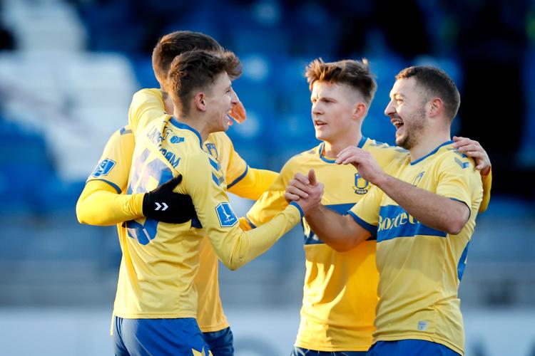 Brøndby-spillerne har haft masser at glæde sig over i sæsonen - som her i sejren over Vejle - og håber på det samme i søndagens topdyst mod FC Midtjylland. Foto: Jens Dresling/POLFOTO