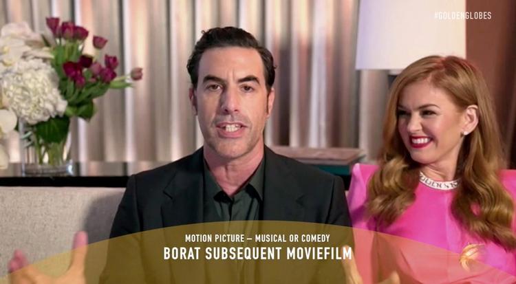 Sacha Baron Cohen vandt i kategorien bedste musical eller komedie for 'Borat Subsequent Moviefilm'. Foto: Nbc Handout/Ritzau Scanpix