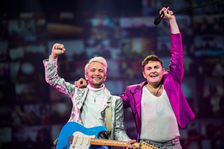 "Fyr &amp; Flamme" on stage during Danish Melodi Grand Prix 2021 in Copenhagen, Denmark, Staurday March 6, 2021. As winners of Danish Melodi Grand Prix 2021 "Fyr &amp; Flamme" will represent Denmark in the Eurovision Song Contest 2021.. (Foto: Martin Sylvest/Ritzau Scanpix) Foto: Martin Sylvest/Ritzau Scanpix