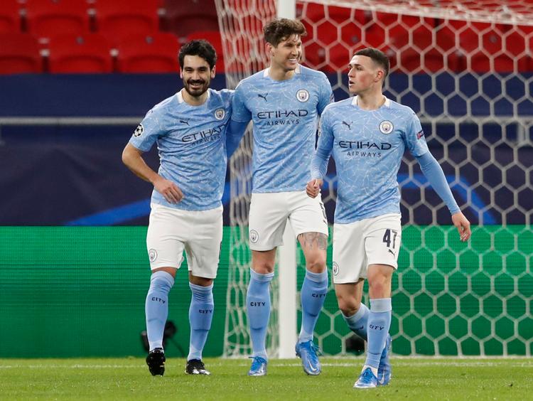  Ilkay Gündogan (tv.) har haft stor succes som målscorer for Manchester City i denne sæson. Mod Gladbach i Champions League-ottendedelsfinalen scorede han også. Foto: Bernadett Szabo/Ritzau Scanpix