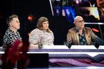 Dommerne Martin Jensen, Oh-Land og Thomas Blachman til fredagens liveshow., hvor stemningen igen var giftig mellem de to herrer.  Foto: Martin Sylvest/Ritzau Scanpix