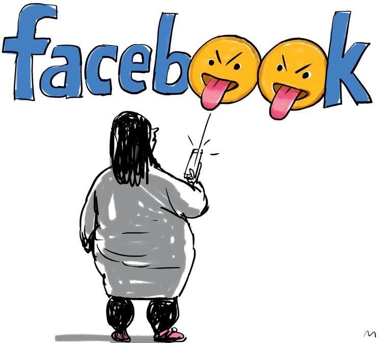 I gruppen Sprogbøffer og Sprogjuveler på Facebook diskuterer 60.000 medlemmer sprog. Foto: Mette Dreyer/Politiken-Tegning