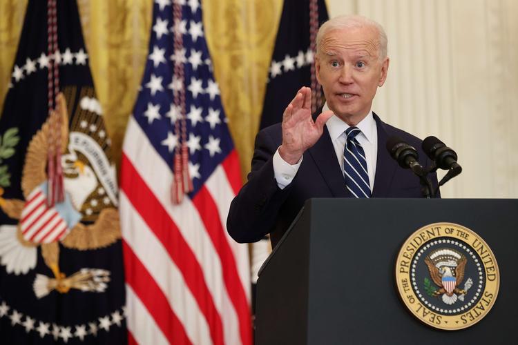 Efter 64 dage i embeddet mødte præsident Joe Biden pressen i 'East Room' i Det Hvide hus. Foto: Chip Somodevilla/Ritzau Scanpix