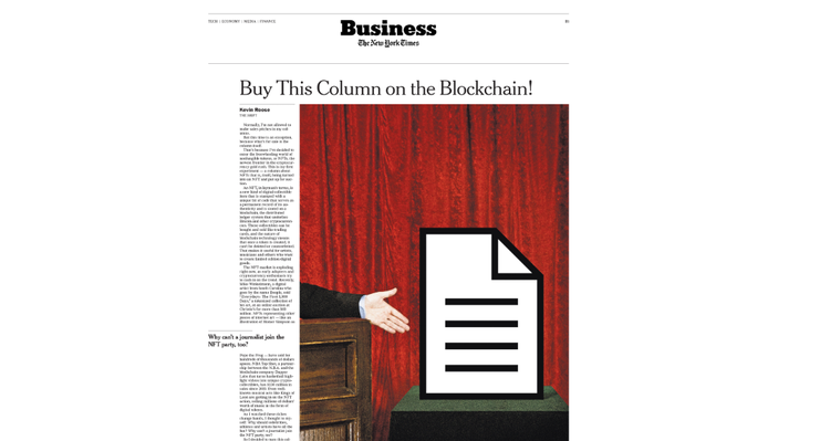 Et udsnit af artiklen fra New York TImes, der er blevet solgt.  