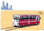 Hvis det ikke ender med en boykot af VM i Qatar, vil vi komme til at opleve det danske landshold på farten i den lille arabiske oliestat. Med store ambitioner i bussen. Foto: Mette Dreyer/Politiken-Tegning