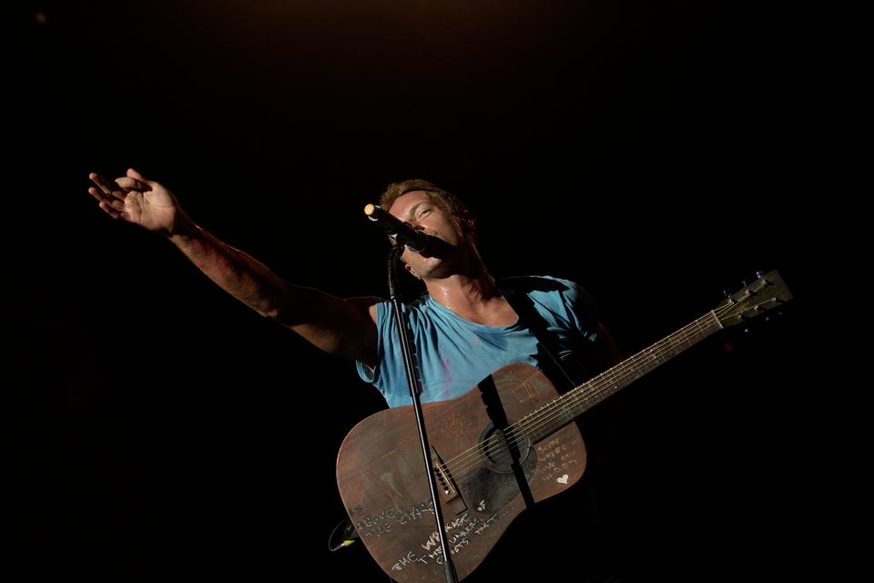 Chris Martin, Coldplay, Parken, København, 2012. Foto: Peter Hove Olesen/POLFOTO