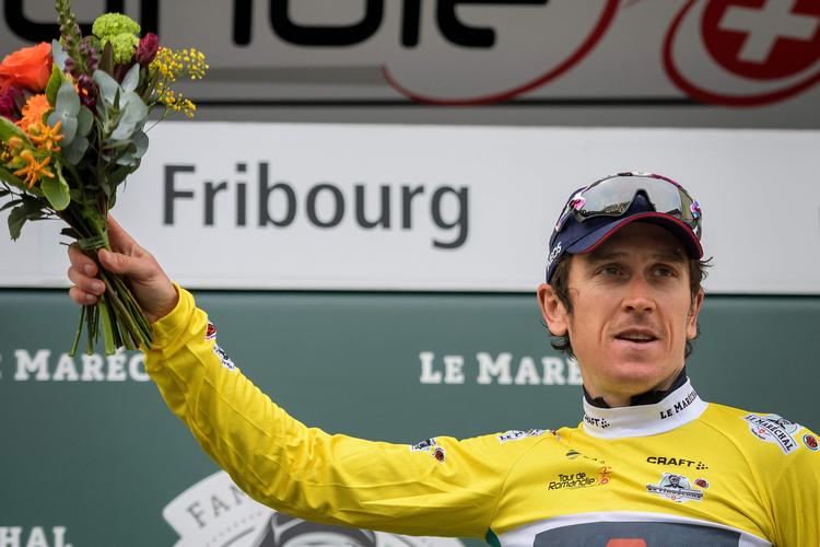 Tre år efter sin samlede sejr i Tour de France er waliseren Geraint Thomas tilbage i vinderrollen som nr. 1 i Tour de Romandie.
 Foto: Fabrice Coffrini/Ritzau Scanpix