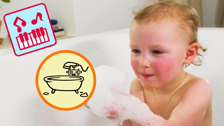 Sproget i 'Minisjang' er oprindelighedens dadaisme – en tromme siger bum, og et hus slår en prut med skorstenen.  Billedet er fra en udsendelse, der handler  om at få vasket hår.  Foto: 
Emil Nørgaard Munk/DR