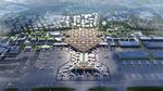 3D-rendering af Shenzhen Airport East Integrated Transport Hub set fra oven. Rendering Grimshaw