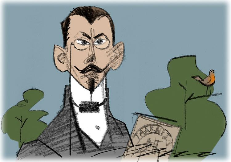 Johannes Jørgensen (1866-1956) var en skippersøn fra Svendborg, der tog til København som 16-årig og orienterede sig efter de herskende stemninger, lidt darwinisme, lidt brandesianisme og en masse skriveri, dagbøger, romaner, kritik, digte Arkivtegning Per Marquard Otzen