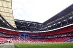 EM-finalen skal spilles på Wembley i London den 11. juli, men pt. fraråder det danske udenrigsministerium rejser til hele Storbritannien, ligesom Storbritannien kræver, at rejsende går i 10 dages selvisolation, når de ankommer til landet. Foto: Matthew Childs/Ritzau Scanpix