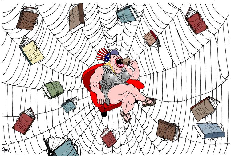 Giganten Amazons lavprispolitik gør det af med boghandlere og forlag og er med til at ødelægge de institutioner, der skaber gode bøger.   Foto: Anne-marie Steen Petersen/Politiken-Tegning