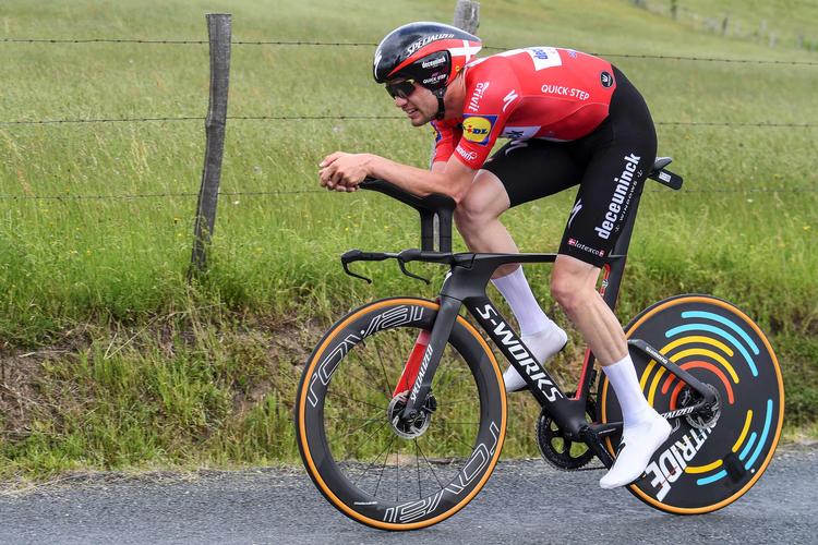 Kasper Asgreen i aktion på den tempocykel, som gerne skulle bringe ham succes ved dagens DM i enkeltstart.
 Foto: Alain Jocard/Ritzau Scanpix