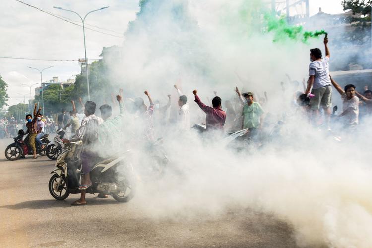 Demonstrationerne mod militærstyret i Myanmar fortsætter. Her er det i byen Manywa. Foto: Handout/Ritzau Scanpix