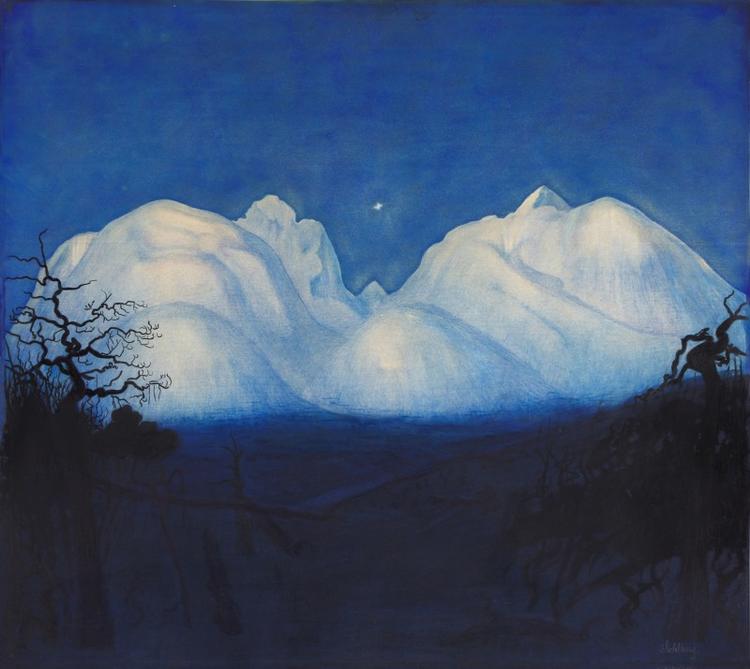 Harald Sohlberg ’Vinternatt i fjellene’, der er til salg på Sotheby's i London. 