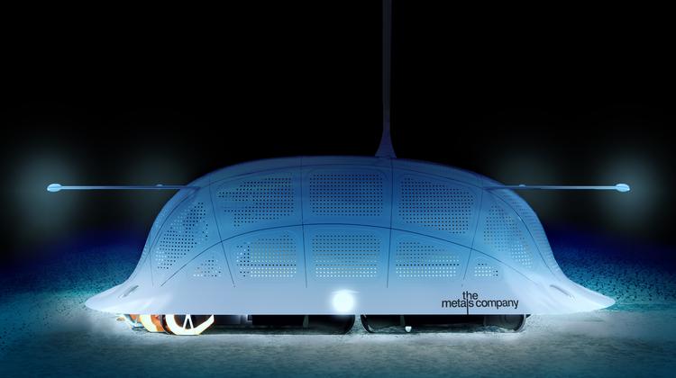 Subsea Collector-modellen skal bruges til at samle metaller op. Den sænkes ned på bunden af havet og er designet med ventilationshuller på ydersiden for at reducere trykket. Rendering via BIG – Bjarke Ingels Group 