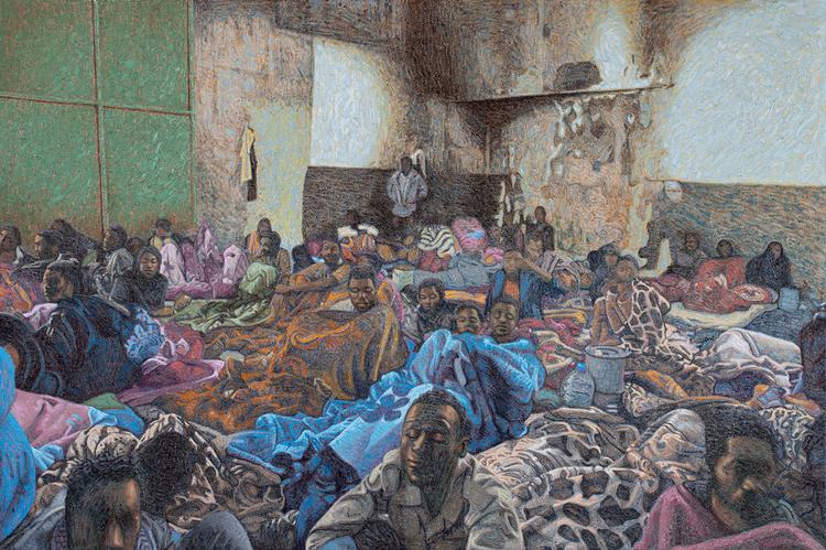 Ahmad Siyar Qasimi: Ophold. 2019. Maleri. 140 x 210 cm.  Foto: Galleri Tom Christoffersen