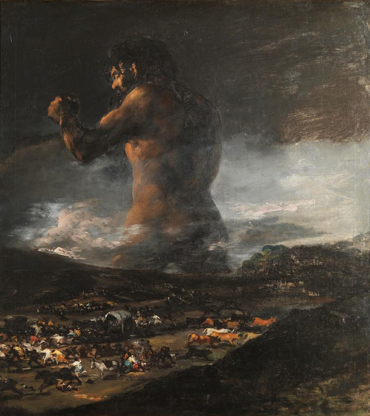 Motivet af den kæmpende Kolos menes at referere til Peninsular-krigen, også kaldt halvøskrigen, som et symbol på enten en tyran eller en forsvarer mod angribende fjender. Foto: Museo Nacional del Prado, Madrid