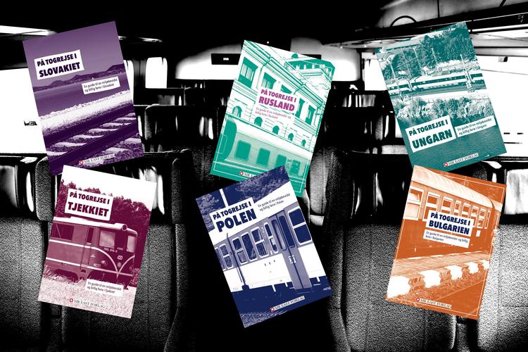 De seneste år er flere rejsebøger om togrejse udkommet. Senest et par stykker i serien ’På togrejse i ...’ af journalisten Ota Tiefenböck. Kollage. Originalfoto Jens Dresling