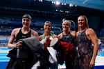  Julie Kepp Jensen, Pernille Blume, Signe Bro og Jeanette Ottesen er i finalen i 4 gange 100 meter fri ved OL i Tokyo. Foto: Odd Andersen/Ritzau Scanpix