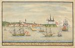 Jens Bangs akvarel af Helsingørs red i 1793. Længere nede på siden et udsnit fra fortegnelsen over slaverne på Kronborg 1781. De ærlige på venstre side og de uærlige på højre side.

Fotos: MS Museet for Søfart og Rigsarkivet. 