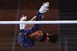 Simone Biles deltager i dag i holdkonkurrencen, hvor hun og de andre amerikanske gymnaster skal forsvare guldmedaljen fra Rio de Janeiro i 2016. Foto: Martin Bureau/Ritzau Scanpix