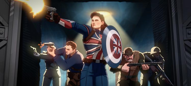 Når Peggy Carter får Captain Americas serum og frisbee-skjold, vanker der bøllebank til nazister og andre superskurke. Foto: © Marvel Studios 2021. 