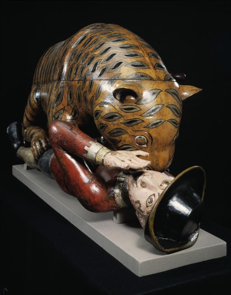 Tipus tiger udformet i træ. Tigeren var en gave til sultan Tipu, der havde en forkærlighed for tigre. Foto: Victoria and Albert Museum/Wikimedia Commons CC by-sa 3.0