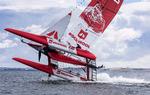 I tirsdags gik det galt, da den danske båd for første gang kæntrede, men selv om det så voldsomt ud, var det helt udramatisk. Foto: SailGP