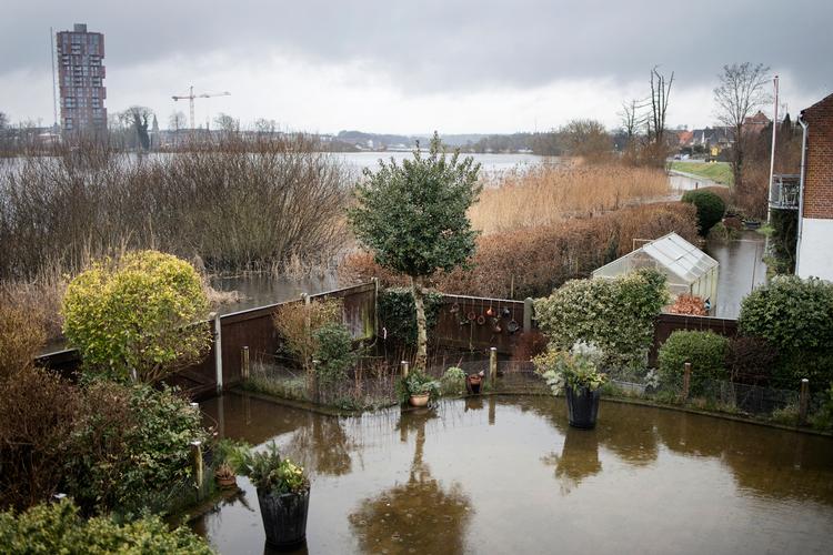 Oversvømmelser som her i Silkeborg sidste år bliver mere almindelige end billeder fra kælkebakken. Ikke blot får vi mere regn om vinteren. Også skybrudene bliver kraftigere.  Foto: Mikkel Hørlyck/POLFOTO
