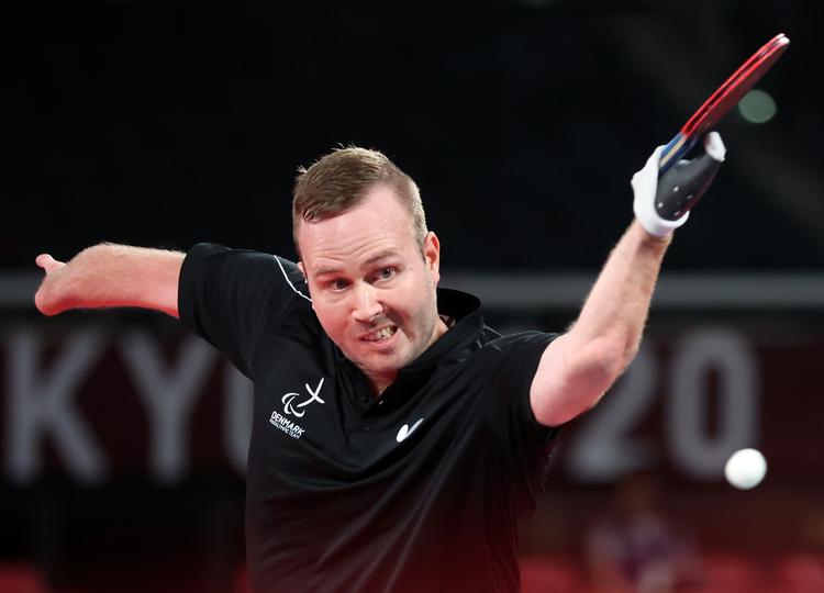 Peter Rosenmeier skal spille finale i bordtennis senere lørdag efter sin sejr i semifinalen over Chao Chen.  Foto: Bernadett Szabo/Ritzau Scanpix