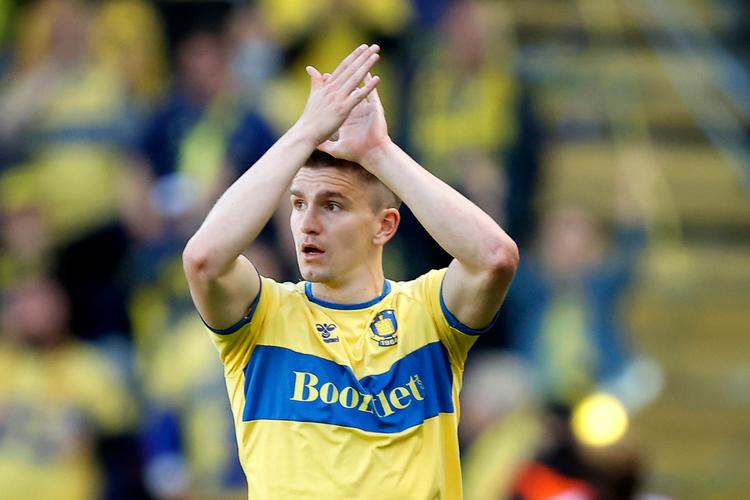 Mikael Uhre afgjorde søndagens sene kamp til Brøndbys fordel. Foto: Jens Dresling/POLFOTO