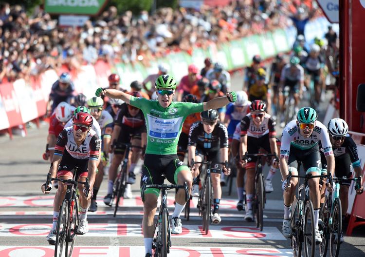 Hollænderen Fabio Jakobsen var suveræn i massespurten på 16. etape i Vuelta a España.
 Foto: Miguel Riopa/Ritzau Scanpix