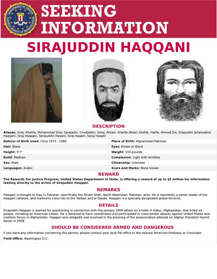 Taleban har præsenteret nye ministre. En af dem er den terroranklagede Sirajuddin Haqqani, som er ny indenrigsminister og står på USA’s terrorliste og har forbindelse til Al-Qaeda. Foto: Fbi/Ritzau Scanpix