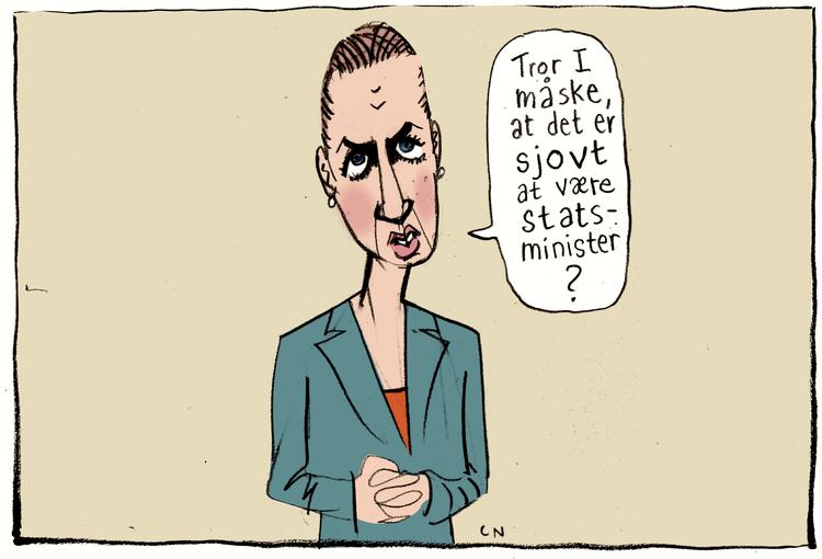 DAGENS TEGNING Sttsminister Mette Frederiksen Sjovt st gå på arbejde Tegning Claus Nørregaard