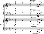 Dette er starten på Mozarts sonate for to klaverer i d-dur, K448, som han komponerede som 25-årig i 1781. Ny forskning bekræfter nu, at det klassiske musikstykke dæmper epileptisk hjerneaktivitet. Foto: Alton