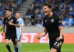 Jonas Wind scorede to mål og lavede forarbejdet til et tredje, da FCK sejrede på udebane over Slovan Bratislava. Foto: Radovan Stoklasa/Ritzau Scanpix