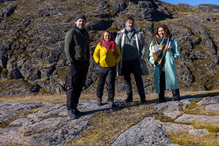 Fra venstre: Nikolaj Coster-Waldau, Anne Lajla Utsi, Managing Director International Sámi Film Institute, den islandske filminstruktør Baltasar Kormákur og Pipaluk K. Jørgensen, filminstruktør og leder  af Nuuk International Film Festival. Foto: /Emil Stach - Justin Case Productions