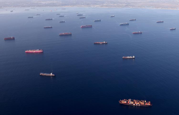 September 2021 i havet foran Los Angeles' containerhavn.  Foto: Mario Tama/Ritzau Scanpix