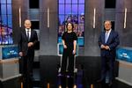 De tre kanslerkandidater, Olaf Scholz, SPD, Annalena Baerbock, De Grønne, og Armin Laschet, CDU fotograferet i forbindelse med en tv-debat i sidste weekend.  Foto: Michele Tantussi/Ritzau Scanpix