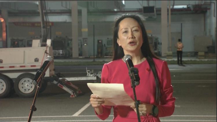 Meng Wanzhou, datter af Huaweuis stifter, ankom lørdag til Kina efter at have været tilbageholdt siden en mellemlanding i Vancouver, Canada, i 2018. Foto: Cctv/Ritzau Scanpix