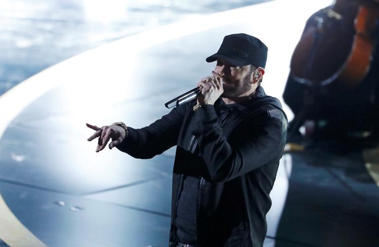 Eminem optræder her med monsterhittet 'Lose Yourself' til Oscar-showet i 2020.  Foto: Mario Anzuoni/Ritzau Scanpix