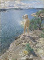 Et meget typisk motiv for Anders Zorn: en ung nøgen pige i et svensk landskab. Maleriet fra 1894 tilhører Nasjonalgalleriet i Oslo. Foto: Børre Høstland