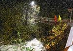 Dårligt vejr besværliggør redningsaktion i den norske by Kvam, hvor tre personer og en hund frygtes at være røget ud over et vandfald i deres robåd. Foto: Marit Hommedal/Ritzau Scanpix